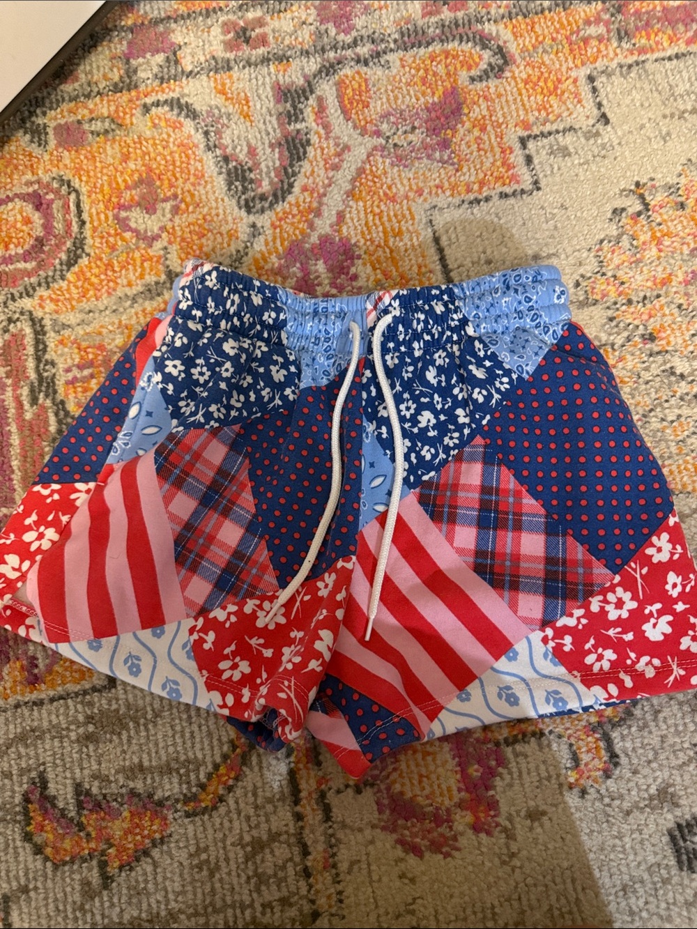 Target - Patchwork Red & Blue Women’s Casual Drawstring Shorts